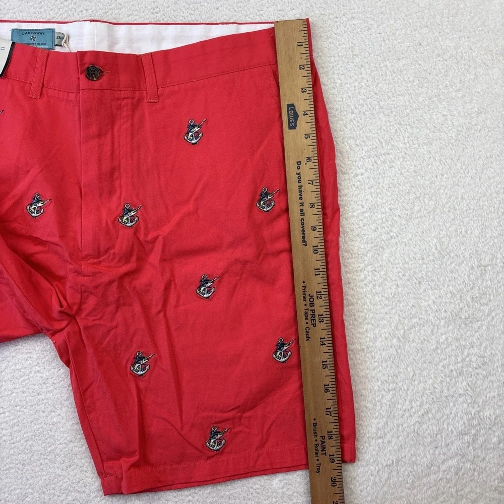 NEW CASTAWAY NANTUCKET Mens Chino Shorts Size 38 Embroidered Anchor Fish Preppy